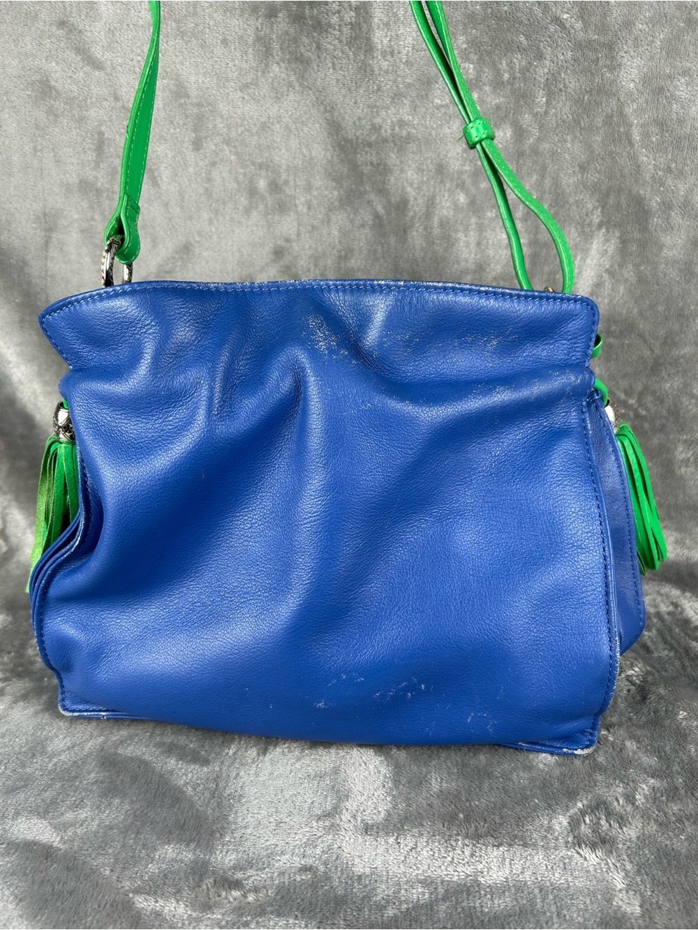 Brighton Purse Blue Leather Bucket Drawstring Bag Shoulder Crossbody W/ Wallet